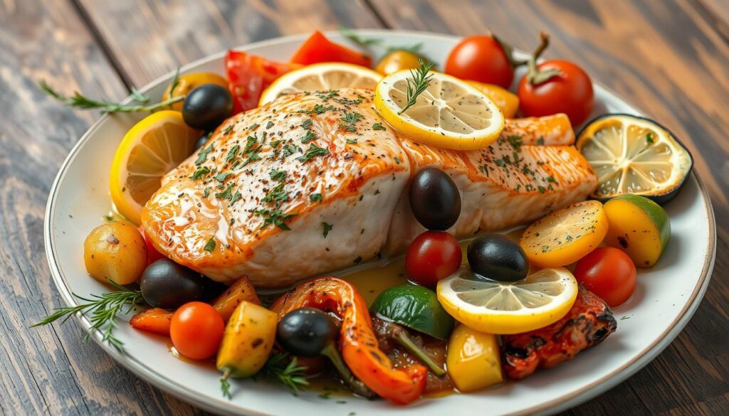 Mediterranean-style baked salmon