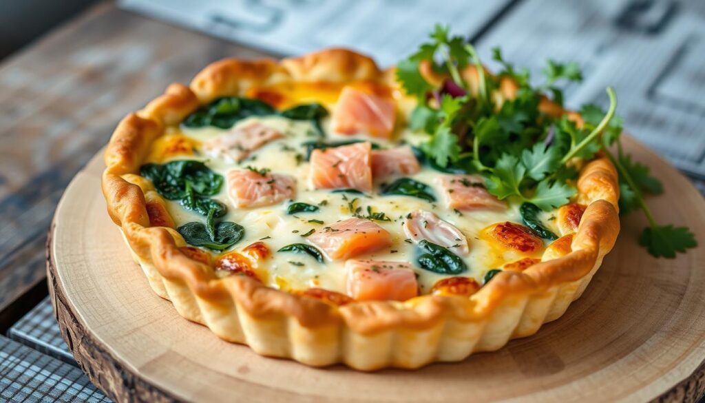 homemade quiche with salmon